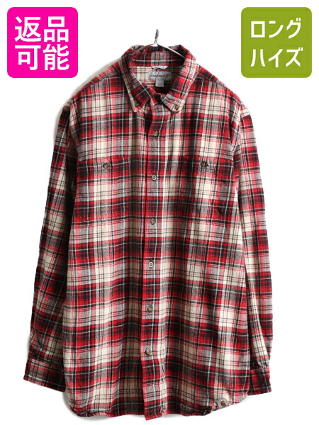 【4/12 24h限定777円OFFクーポン!】 US企画 ■ カーハート チェック ボタンダウン 長袖 フランネル シャツ ( メンズ L ) 古着 Carhartt ネルシャツ ワーク ポケット付き 廃盤| 中古 日本未発売 ネル フランネルシャツ ボタンダウンシャツ チェックシャツ ワンポイント リラ