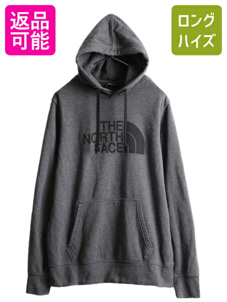 ノースフェイス プリント スウェット フード パーカー メンズ M 古着 The North Face アウトドア トレーナー プルオーバー 裏起毛 ネイビー main image 0