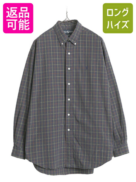ラルフローレン　刺繍ロゴ　長袖BDチェックシャツ　ベージュ　L ゆるだぼ古着. Ralph Lauren ラルフローレン ネルシャツ BDシャツ チェック