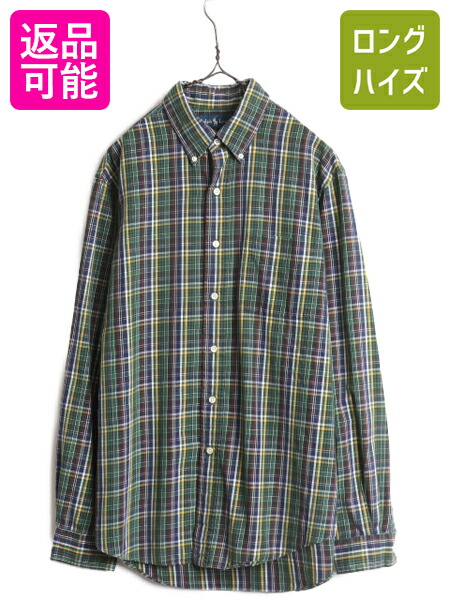 ラルフローレン　新品　160 Ralph Lauren 長袖シャツ L チェック 90'S RALPH LAUREN レーヨン 長袖 オープンカラーシャツ
