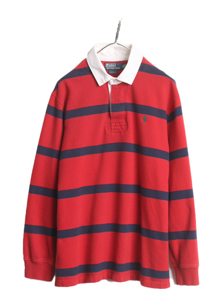 90s ポロ ラルフローレン ボーダー スウェット ラガーシャツ メンズ XL 古着 90年代 オールド ラグビーシャツ 大きいサイズ 裏起毛 2トーン
                  