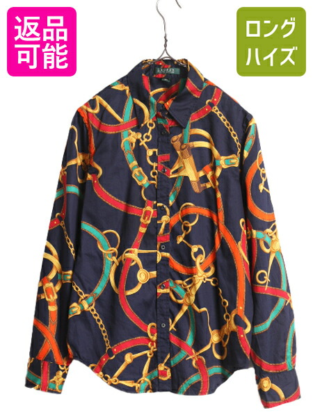 RALPH LAUREN◆長袖シャツ/11/コットン/BLK/総柄 ストライプド コットン シャツ （シャツ・ブラウス）｜POLO