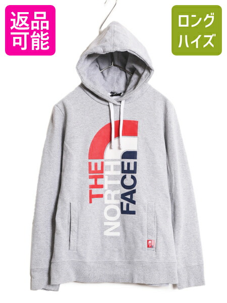 【4/9 最大半額セール×ポイント5倍】 2014年 オリンピック ノースフェイス プリント スウェット フード パーカー メンズ S 程 The North face プルオーバー 裏起毛 USA 限定 灰| 古着 中古 アウトドア RU/14 ノース 限定モデル 限定品 五輪 トレーナー スエット プリントパ