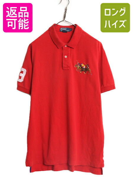 トリプルポニー ポロ ラルフローレン 鹿の子 半袖 ポロシャツ メンズ L 古着 半袖シャツ ワンポイント ナンバリング ロゴ コットン レッド| 中古 POLO RALPH LAUREN ラルフ 半袖ポロシャツ 半袖ポロ 鹿の子ポロシャツ カノコ シャツ ポニー刺繍 赤 カジュアル アメカジ USED