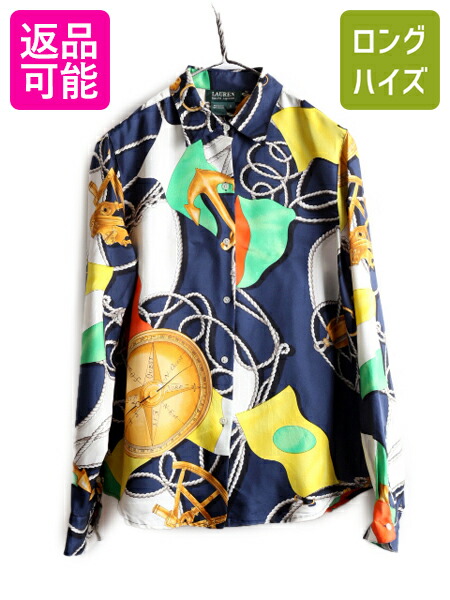 Ralph Lauren - 00s LAUREN ラルフローレン 総柄 シャツ レディース XL 古着 ポロ オールド 7分袖 5分袖 長袖シャツ 大きいサイズ ペイズリー マルチカラー Ralph Lauren - 00s LAUREN ラルフローレン 100% シルク 総柄