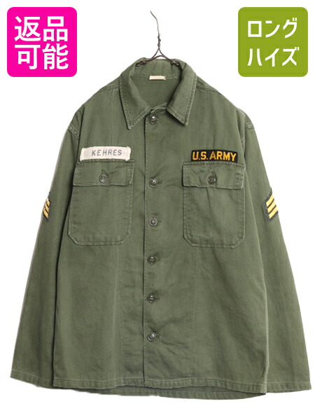 【楽天市場】【8/9 最大半額&ポイント5倍!!】 50s 米軍実物 US ARMY コットン サテン ユーティリティ シャツ SMALL 50年代  ヴィンテージ ミリタリー 筒袖 1st 初期 OG107 フルパッチ 緑| 古着 中古 50's ビンテージ USARMY 軍物 アーミー  ミリタリーシャツ ...