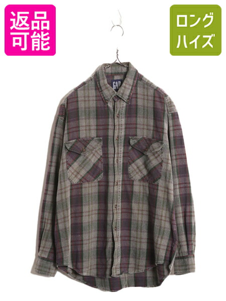 OLD GAP ギャップ 00s 長袖BDチェックネルシャツ　グレー M 古着 00年代 GAP オールドギャップ チェックシャツ ネルシャツ メンズ
