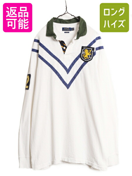 【4/12 24h限定777円OFFクーポン!】 ポロ ラルフローレン 長袖 ラガー シャツ メンズ XL / 古着 ラグビー 長袖シャツ ヘビーウェイト ワンポイント ワッペン 大きいサイズ 白| 中古 POLO RALPH LAUREN ラルフ ラグビーシャツ ラガーシャツ ポロシャツ コットン ヘビーオンス