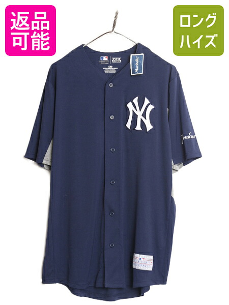 【4/12 24h限定777円OFFクーポン!】 デッドストック MLB オフィシャル ヤンキース ベースボール シャツ メンズ L / ユニフォーム ゲームシャツ メジャーリーグ 半袖シャツ 野球| 未使用 新品 デッド 大リーグ ユニホーム ベースボールシャツ ゲーム ジャージ ネイビー 紺 ニ