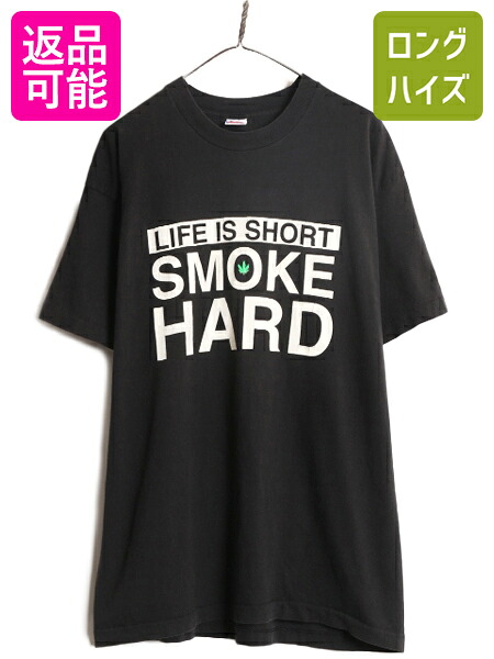 【7/22 400円OFFクーポン&times;ポイント5倍】 90s ★ マリファナ イラスト メッセージ プリント Tシャツ メンズ XL 90年代 オールド 大麻 ガンジャ ジョーク ラスタ シングルステッチ 黒| ブラック 古着 中古 90's ウィード グラフィック 半袖Tシャツ プリントTシャツ メッセー｜古着ヴィンテージショップLong his 8,591円