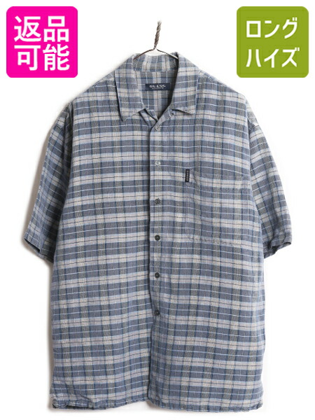 90s〜00s ゲス GUESS オンブレチェックレーヨン開襟シャツ XL ゲス
