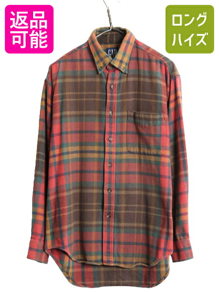 90s OLD GAP ヘビーネルシャツ ヘリンボーン チェック カーキ M 90s OLD GAP ヘビーネルシャツ ヘリンボーン チェック カーキ M