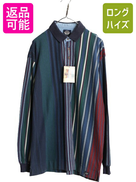 【4/12 24h限定777円OFFクーポン!】 デッドストック 90s ドッカーズ リーバイス ストライプ 長袖 ポロシャツ メンズ L / オールド LEVIS DOCKERS コットン 鹿の子 長袖シャツ| 新品 未使用 デッド 未使用品 90年代 90's Levi's シャツ 長袖ポロシャツ 長袖ポロ 鹿の子ポロシ