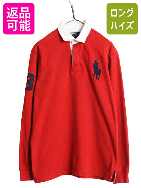 【古着】RALPH LAUREN Men's ラグビーシャツ コットン100% 古着 Polo Ralph Lauren 紺×黄 太ピッチ ボーダー カノコ ラガー