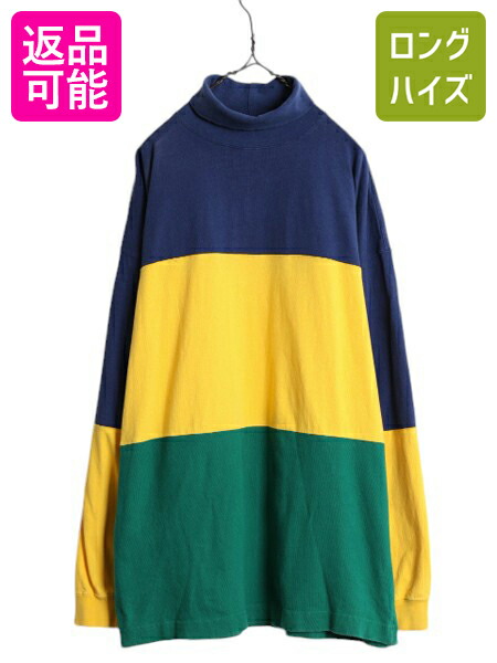 【4/15 25名様限定1000円OFFクーポン】 90s USA製 OLD GAP モックネック 長袖 Tシャツ メンズ XL 90年代 オールド ギャップ ラガーシャツ 素材 ヘビーウェイト マルチカラー ロンT| 古着 中古 90's 旧タグ アメリカ製 大きいサイズ 長袖Tシャツ ハイネック ラグビーシャツ