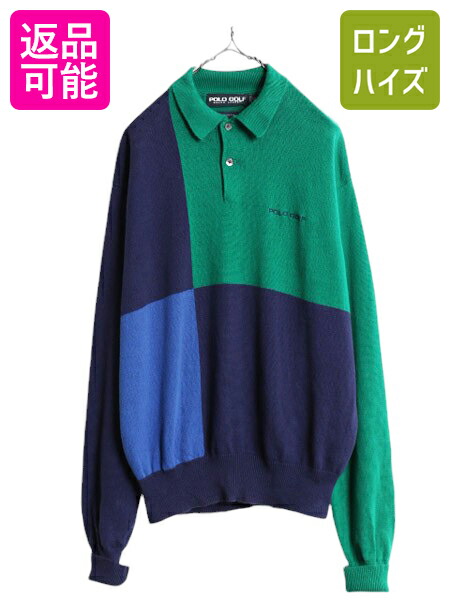 Burberrys 90s ウール ニット ポロシャツ 長袖 90s Burberry's バーバリーズ 長袖ポロシャツ L 刺繍ロゴ