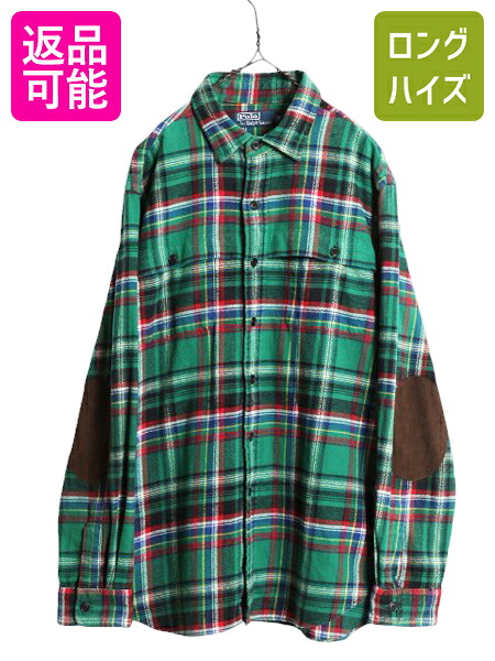 【7/22 400円OFFクーポン×ポイント5倍】 00s ポロ ラルフローレン チェック ヘビー フランネル シャツ メンズ XL 古着 オールド 長袖シャツ ネルシャツ エルボーパッチ マッキーノ| 中古 00's 00年代 POLO RALPH LAUREN ラルフ 大きいサイズ ネル フランネルシャツ ヘビー|古着ヴィンテージショップLong his