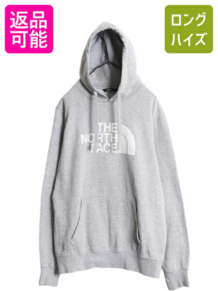 ノースフェイス プリント スウェット フード パーカー メンズ M 古着 The North Face アウトドア トレーナー プルオーバー 裏起毛 ネイビー
