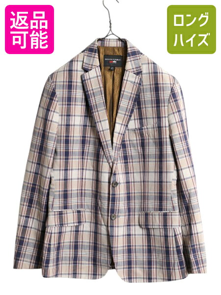 【7/22 400円OFFクーポン&times;ポイント5倍】 デッドストック バナナリパブリック チェック テーラード ジャケット メンズ L 程 BANANA REPUBLIC コットン サマー ブレザー マルチカラー| 新品 未使用 デッド コットン テーラードジャケット コットンジャケット ドレス カジュア｜古着ヴィンテージショップLong his