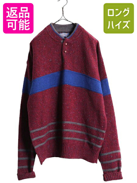 【7/24 400円OFFクーポン×ポイント5倍】 70s USA製 ペンドルトン ヘンリーネック デザイン ニット セーター メンズ L / 古着 ヴィンテージ PENDLETON ウール ボーダー モックネック| 中古 70's 70年代 ビンテージ アメリカ製 ミドルゲージ ニットセーター 長袖ニット 長袖|古着ヴィンテージショップLong his