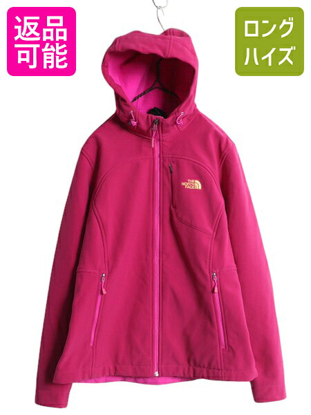 ノースフェイス ソフトシェル フード パーカー ジャケット レディース L 古着 The North Face 裏 フリース ジャンパー ブルゾン フルジップ| 中古 ノース アウトドア WIND WALL フードパーカー ストレッチ ハイネック ジップアップ ワンポイント ロゴ刺繍 ピンク アメカジ｜古着ヴィンテージショップLong his