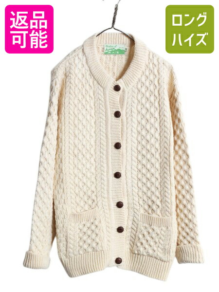 アイルランド製 aran crafts フィッシャーマン メリノ ウール ニット カーディガン レディース M / 古着 ケーブル セーター アラン 前開き アイルランド製 aran crafts フィッシャーマン メリノ ウール