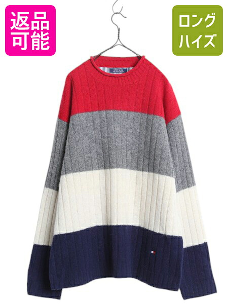 【7/24 400円OFFクーポン&times;ポイント5倍】 90s トミーヒルフィガー ロールネック シェットランド ウール ニット セーター メンズ L / オールド ワイド ボーダー リブ編み カットソー| 古着 中古 90&rsquo;s 90年代 TOMMY HILFIGER ニットセーター 長袖ニット 長袖セーター シェッ｜古着ヴィンテージショップLong his