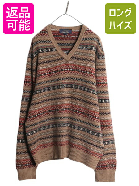 レディース 古着 80s BROOKS BROTHERS 編み模様 ボーダー 切替 ハイネック ウール ニット セーター L 古着 レディース 古着 80s BROOKS BROTHERS 編み模様 ボーダー 切替