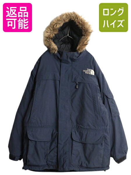 【4/8 最大半額セール×ポイント5倍】 ノースフェイス ナイロン ダウン パーカー ジャケット メンズ M The North face アウトドア フェイク ファー付き ブルゾン マンパ ネイビー| 古着 中古 ダウンジャケット ナイロンジャケット マウンテンパーカー ジャンパー ハイネック