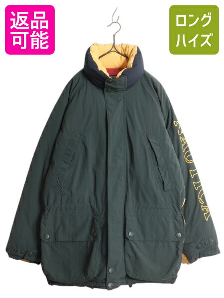 【4/12 24h限定777円OFFクーポン!】 90s ノーティカ ナイロン ダウン ジャケット メンズ L 古着 オールド NAUTICA ジャンパー フルジップ ハイネック 防寒 袖刺繍 マルチカラー| 古着 中古 90\'s 90年代 ダウンジャケット ナイロンジャケット ブルゾン ハーフコート コート