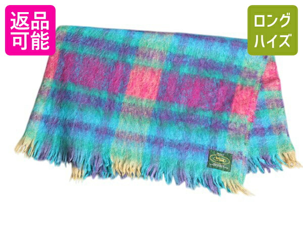 デッドストック アイルランド製 JOHN HANLY チェック 大判 ブランケット 新品 ウール フリンジ付き ひざ掛け 膝掛け 毛布 掛け毛布 未使用 デッドストック アイルランド製 JOHN HANLY チェック 大判