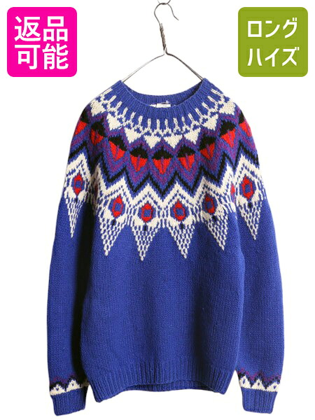 【4/18 ご愛顧感謝デーポイントUP!】 90s LORD&TAYLOR ノルディック ニット セーター メンズ M レディース L / 古着 オールド シェットランド ウール 求心柄 丸ヨーク 厚手 総柄| 中古 90's 90年代 ニットセーター 長袖ニット 長袖セーター ウールニット ウールセーター ラ