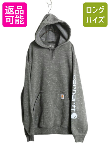 【4/18 ご愛顧感謝デーポイントUP!】 カーハート 袖 プリント スウェット フード パーカー メンズ L / 古着 CARHARTT トレーナー プルオーバー スエット 裏起毛 ワンポイント 緑| 中古 スウェットパーカー プリントパーカー ロゴパーカー フードパーカー ロゴ 袖プリント ワ