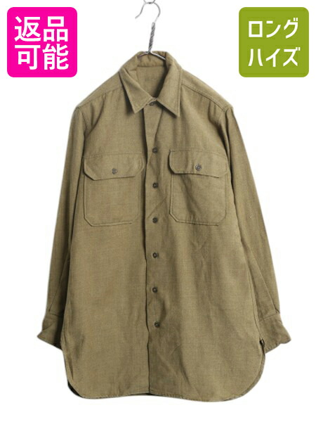 【4/12 24h限定777円OFFクーポン!】 40s 米軍実物 US ARMY 長袖 ウール マスタード シャツ メンズ S / 古着 ヴィンテージ ミリタリー アーミー マチ付き 軍物 大戦 長袖シャツ| 中古 40's 40年代 ビンテージ USARMY WW2 長袖シャツ マスタードシャツ ミリタリーシャツ ウー