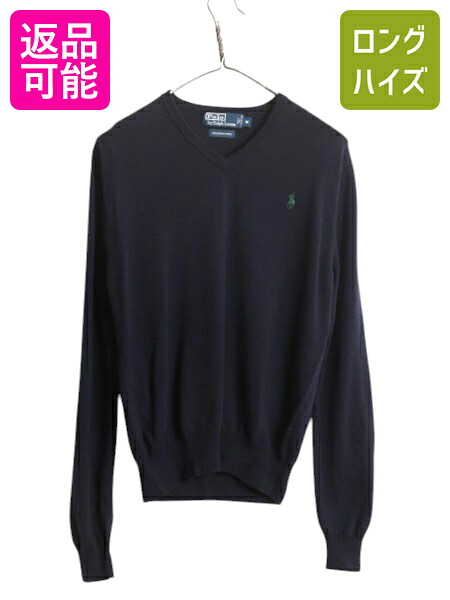 00s ポロ ラルフローレン メリノ ウール ニット セーター メンズ M / オールド Vネック 長袖ニット ワンポイント ポニー刺繍 薄手 ネイビー| 古着 中古 00's 00年代 POLO RALPH LAUREN ニットセーター 長袖セーター ウールニット ウールセーター メリノウール シンプル 紺｜古着ヴィンテージショップLong his