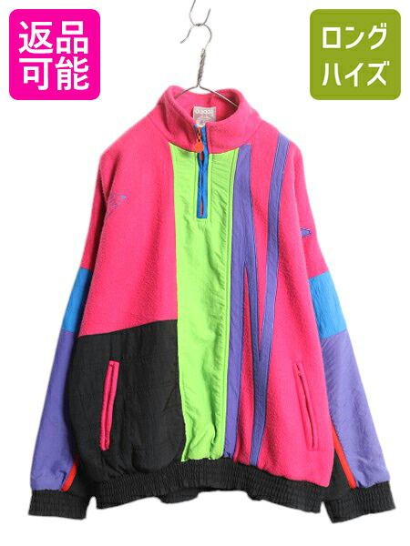 【7/25 48h限定10%OFFクーポン!】 80s アディダス クレイジー パターン ハーフジップ ジャケット メンズ XL 古着 ヴィンテージ ADIDAS ナイロン フリース 切替 プルオーバー| 中古 80's 80年代 ビンテージ 大きいサイズ フリースジャケット ナイロンジャケット トラックジャ|古着ヴィンテージショップLong his