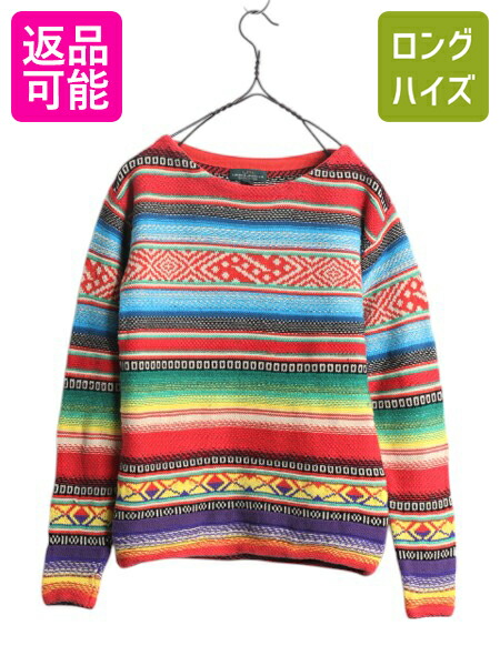 ポロラルフローレン ニットセーター ネイティブ柄 XS 刺繍 ボーダー 混合素材 ポロラルフローレン ニットセーター ネイティブ柄 XS 刺繍