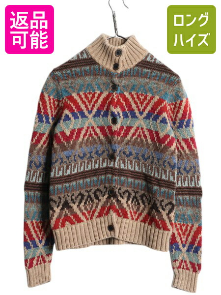 90s ラルフローレン ハンドニット カーディガン アルパカ レザー 肉厚 M m-fed06y24n01yf3c1.jpg