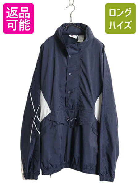 レア90s USA古着○リーボック 両面刺繍ナイロンジャケット メンズ3XL 希少XL☆USA輸入90s】リーボック 両面刺繍ナイロンジャケット ブルー