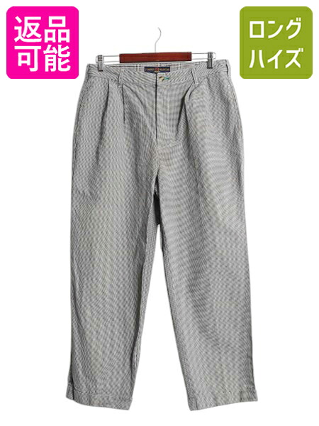 【7/24 400円OFFクーポン&times;ポイント5倍】 90s トミーヒルフィガー ゴルフ ピンチェック コットン スラックス パンツ メンズ 34 / オールド ツータック 千鳥格子 ストレート 裾ダブル| 古着 中古 90's 90年代 TOMMY HILFIGER GOLF モノトーン 2タック チェック コットンパン｜古着ヴィンテージショップLong his