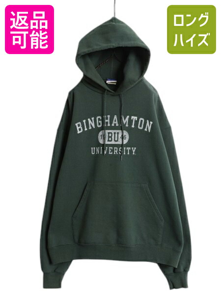 【4/12 24h限定777円OFFクーポン!】 00s チャンピオン 3段 カレッジ プリント スウェット フード パーカー メンズ XL / オールド Champion トレーナー プルオーバー 裏起毛 緑| 古着 中古 00's 00年代 大きいサイズ ヘビーウェイト スエット スウェットパーカー プリントパ 8,250円