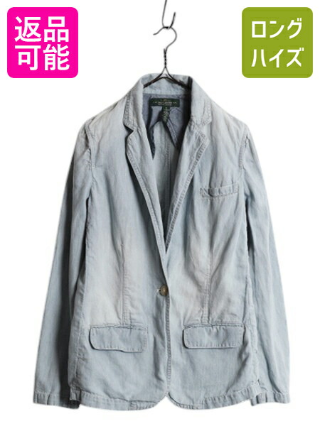 美品✨ポロラルフローレン　LL　ネイビー リネンテーラードジャケット デニム調 美品✨ポロラルフローレン LL ネイビー リネンテーラード