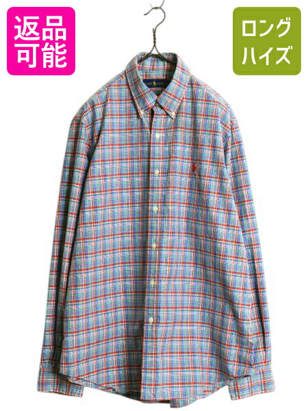 ラルフローレン　刺繍ロゴ　長袖BDチェックシャツ　ベージュ　L ゆるだぼ古着. Ralph Lauren ラルフローレン ネルシャツ BDシャツ チェック