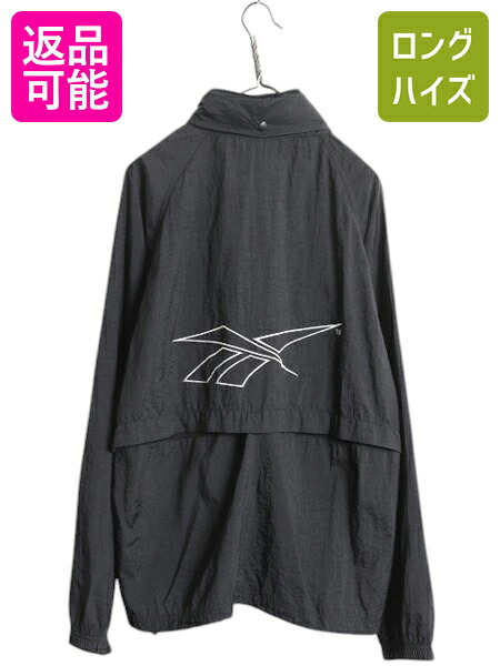 【7/30 24h限定777円OFFクーポン!】 90s リーボック フルジップ ナイロン ジャケット メンズ M / オールド REEBOK ウインドブレーカー シャカシャカ ジャンパー 収納 フード 黒| 古着 中古 90's 90年代 ブラック ブルゾン ハイネック トラックジャケット ナイロンジャケット｜古着ヴィンテージショップLong his