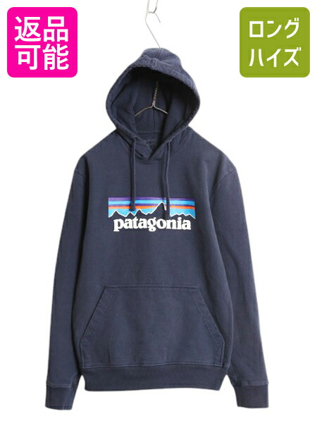 【4/18 ご愛顧感謝デーポイントUP!】 パタゴニア プリント スウェット フード パーカー メンズ S 紺 古着 19年製 トレーナー プルオーバー ストレッチ ヘビーウェイト ネイビー| 中古 Patagonia アウトドア スエット プリントパーカー ロゴパーカー フードパーカー P-6 アッ