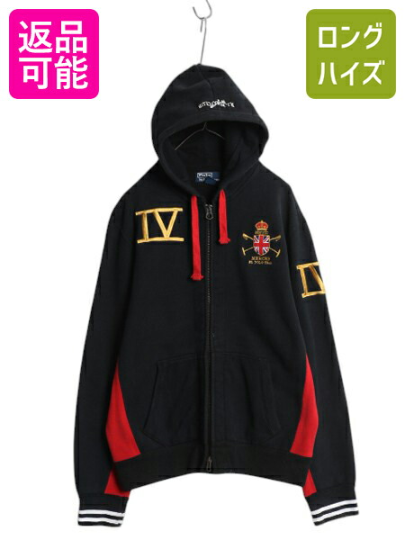 00s ポロ ラルフローレン フルジップ スウェット フード パーカー メンズ L / オールド トレーナー 裏起毛 ヘビーウェイト ナンバリング 黒| 古着 中古 00's 00年代 POLO RALPH LAUREN ブラック スエット スウェットパーカー ジップパーカー フードパーカー ツートン レッド
