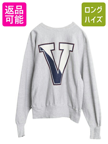 【4/12 24h限定777円OFFクーポン!】 90s チャンピオン 両面 カレッジ プリント スウェット メンズ M / オールド リバースウィーブ タイプ トレーナー 裏起毛 ヘビーウェイト 灰| 古着 中古 90's 90年代 Champion スエット スウェットシャツ プリントスウェット イニシャル