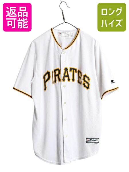 【4/12 24h限定777円OFFクーポン!】 パイレーツ ベースボール シャツ メンズ L / MLB オフィシャル マジェスティック 大リーグ ユニフォーム ゲームシャツ ジャージ 半袖シャツ| 古着 中古 Majestic メジャーリーグ 野球 重ね着 ユニホーム ベースボールシャツ ゲームジャ