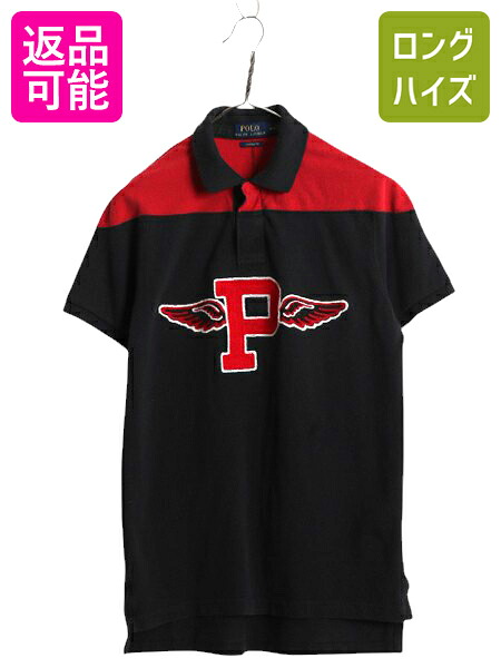 【4/12 24h限定777円OFFクーポン!】 ポロ ラルフローレン P-WING 刺繍 鹿の子 半袖 ポロシャツ メンズ М 古着 半袖シャツ ラガーシャツ タイプ ラグビー Pロゴ ウイングフット| 中古 POLO RALPH LAUREN ブラック レッド 半袖ポロシャツ 半袖ポロ カノコ シャツ ラグビーシ