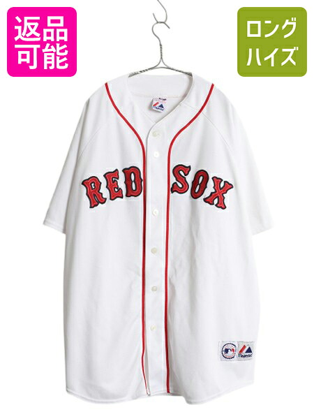 【4/12 24h限定777円OFFクーポン!】 レッドソックス ベースボール シャツ メンズ XXL 程 MLB オフィシャル マジェスティック 大リーグ ユニフォーム ゲームシャツ 大きいサイズ| 古着 中古 Majestic 2XL メジャーリーグ 野球 ジャージ 重ね着 半袖シャツ ユニホーム ベース
